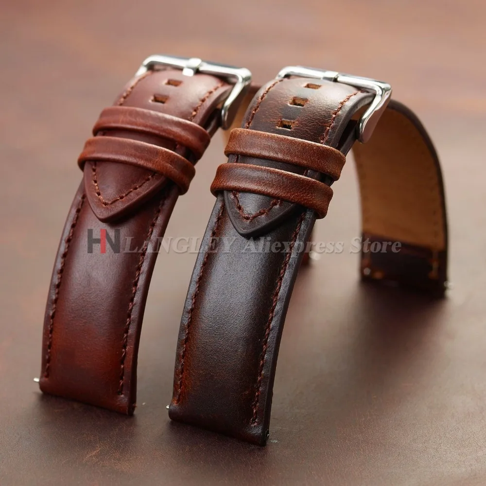Gold Pin Buckle Vintage Cowhide Watch Strap Brown Head Layer Cowhide Universal Watch Band Accessories 18mm 20mm 22mm 24mm 26mm