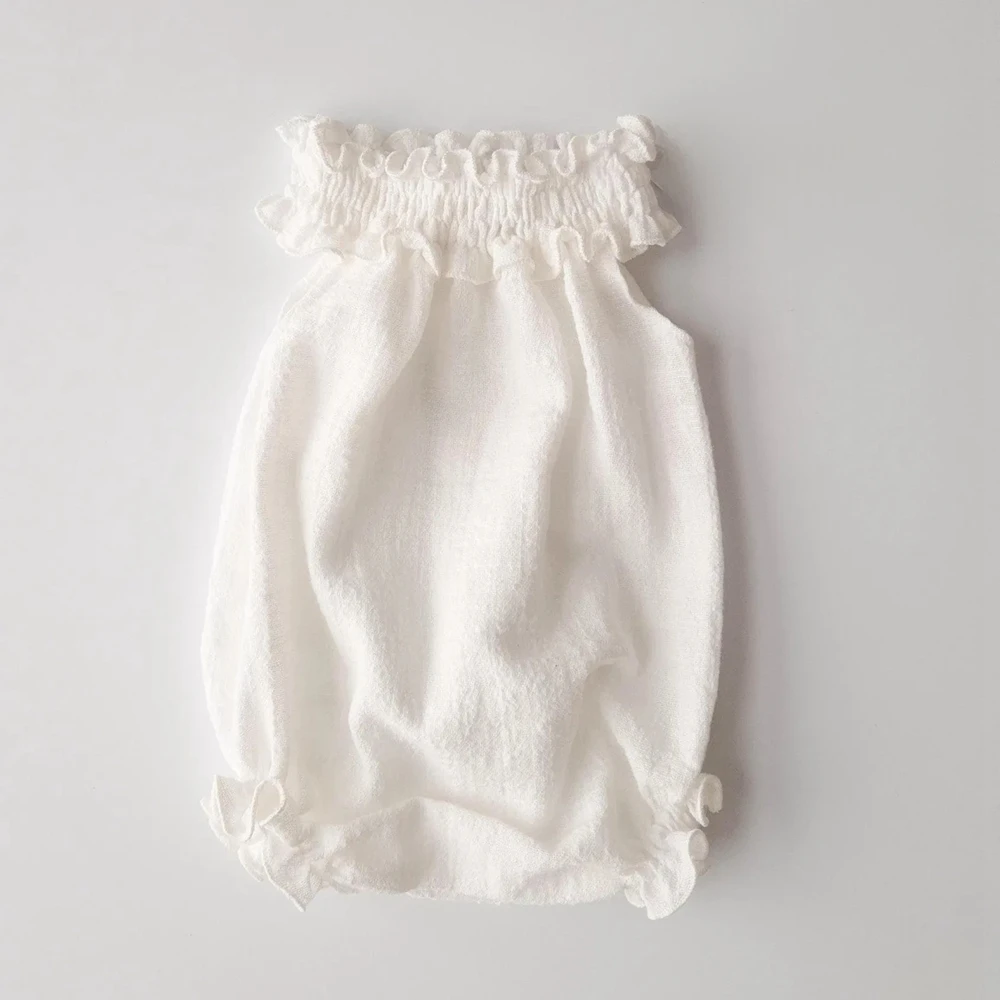 Newborn Photography Props White Linen Ruffle Baby Romper Sleeveless Infant Photo Outfit Newborn Photoshoot Costume
