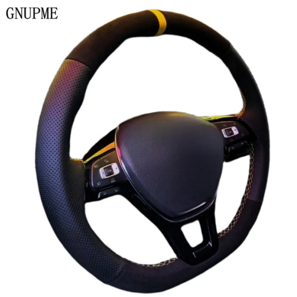 For Volkswagen Golf 7 VW Mk7 New Polo Jetta Passat B8 Tiguan Sharan Non-Slip Black Leather Suede Car Steering Wheel Cover Braid