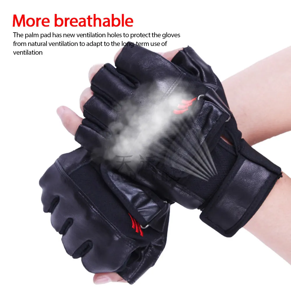 Men\'s Leather Cycling Gloves Gym Fitness Breathable Anti-Slip Women Men Half Finger Summer Fishing Cycling Fingerless Gloves