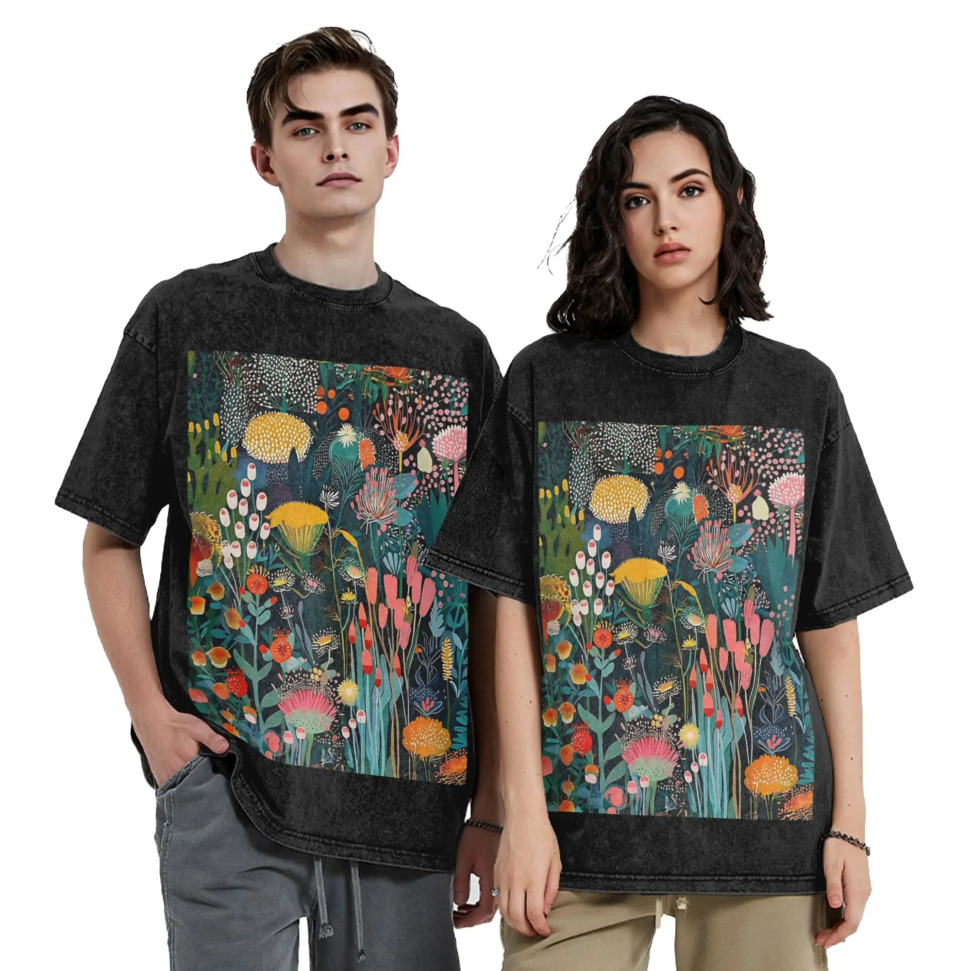 Yayoi Kusama Flower Field Art T Shirts Hip Hop Washed High Street T-Shirts  Vintage for Men Women Tops Streetwear Summer Tees