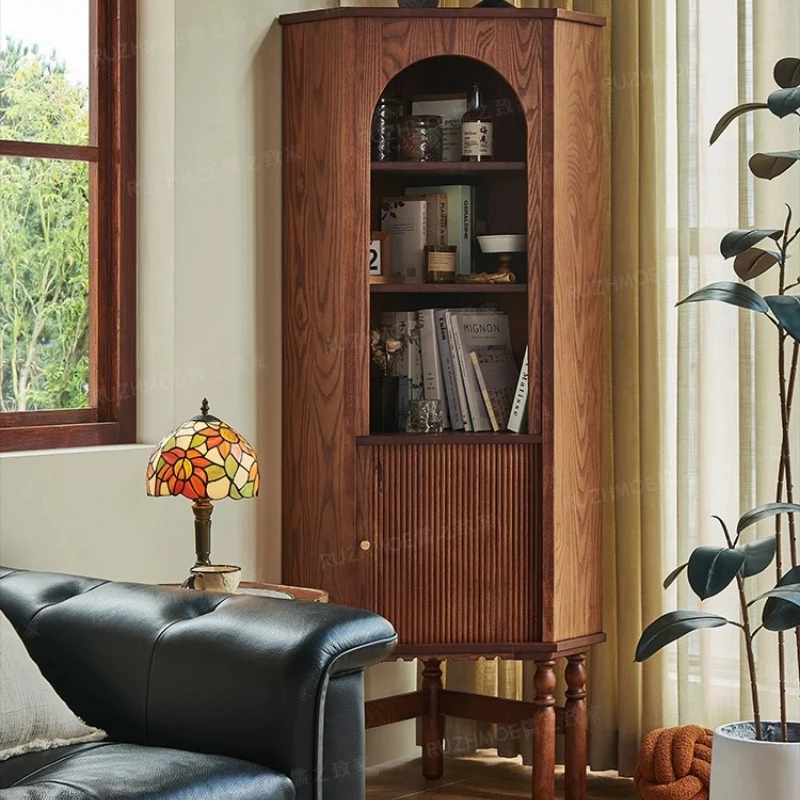 Solid wood retro corner cabinet Small apartment storage corner cabinet Household antique style wall storage vertical cabi
