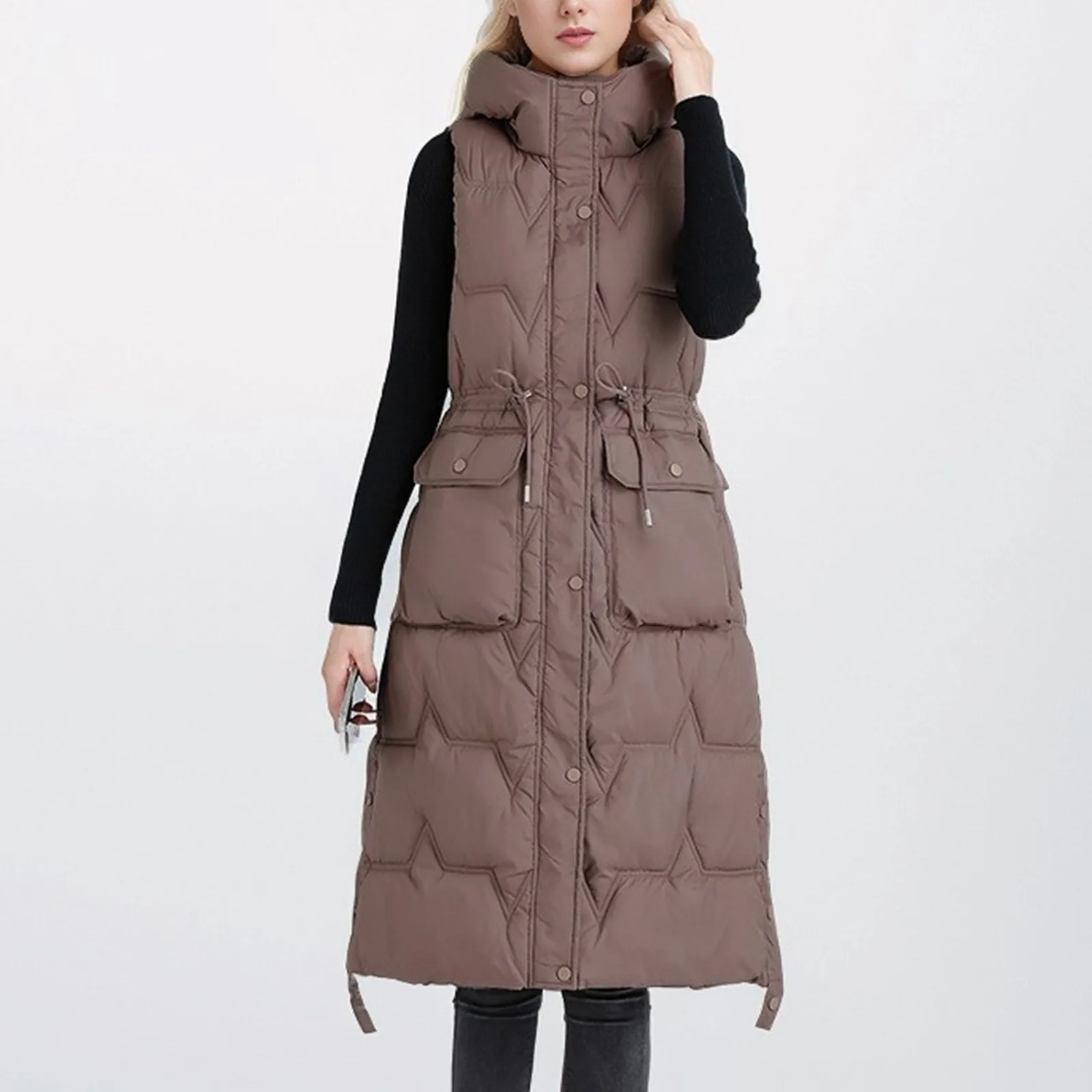 New Autumn Winter Women's Hooded Down Cotton Waistcoat loose Long Warm Cotton Vest Coat Female Sleeveless Padded Vests Overcoat