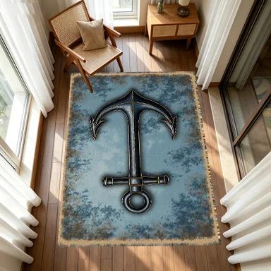 Vintage Nautical Anchor Blue Distressed Carpet Flooring, Retro Sea-Themed Non-Slip Floor Rug for Home Living Room Bedroom Decoration