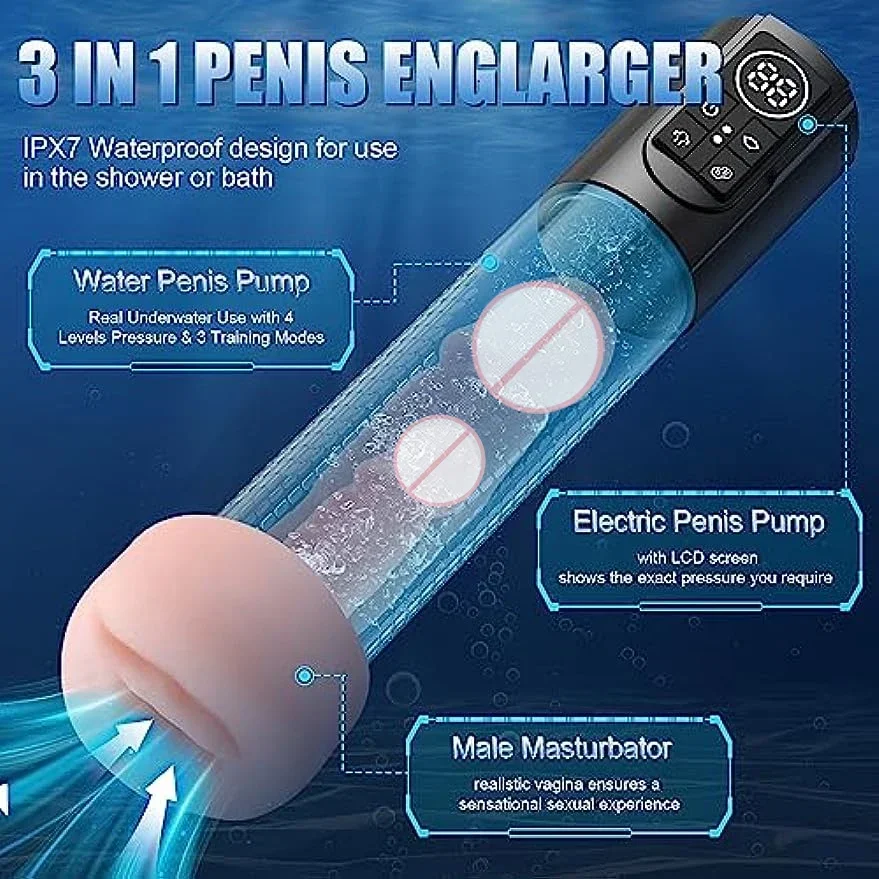 

3 in 1 Electric Penile Pump Cock Enlargement Trainer 12 Intelligent Mode Male Masturbator Prostate Stimulation Enhancement Pump