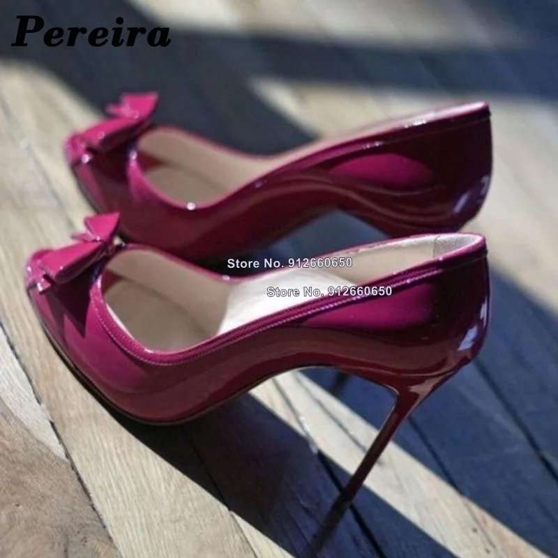 

Pereira Patent Leather Solid Bow Knot Pumps for Women Pointed Toe Block Heel Wedding Shoes Stilettos High Heel Shoes on Heels