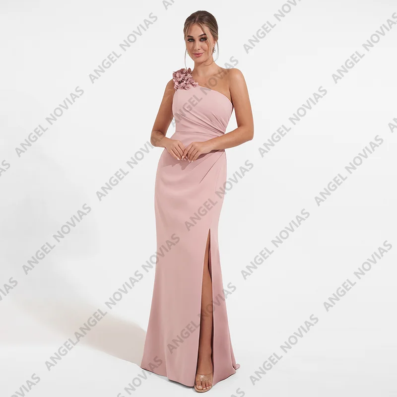 

One Shoulder Spandex Pink Mother of the Bride Dresses with Split Wedding Guest Party Dresses Vestido Para Boda Madre De La Novia
