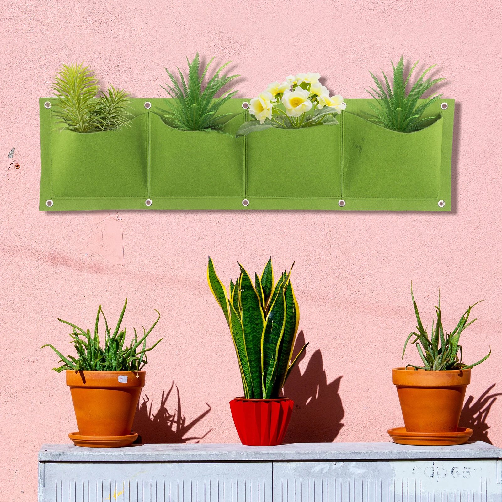 

4pcs Garden Planting Bag Wall Hanging Plant Nursery Bag for Flowers Vegetables Felt Grow Bags Green Plant Grow Pots for Home