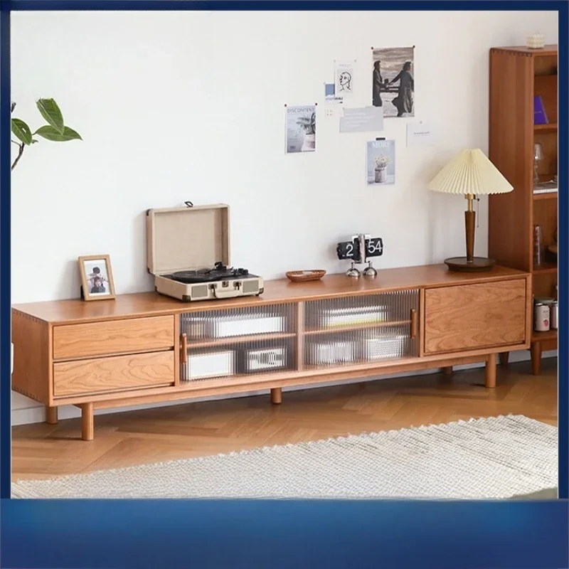 Furniture solid wood TV cabinet, log color living room small apartment simple TV cabinet