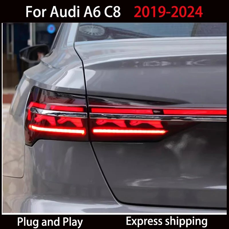 

Для Audi A6 A6L C8 2019-2024 Динамический потоковый светильник, непрерывный светодиодный задний фонарь в сборе, обновленный в стиле задних фонарей A8.