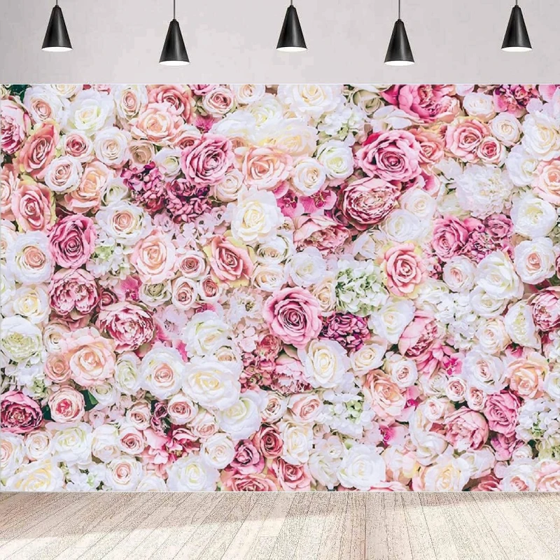 Flower Wall Photography Backdrop Mother's Day Spring Pink White Floral Background Wall Bridal Shower Wedding Girl Birthday Party