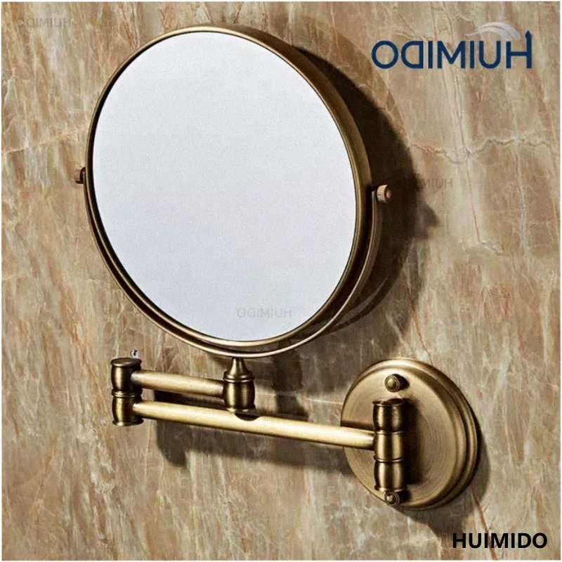 Black/Gold Brass Bathroom Mirror Wall Hanging Folding Vanity Mirror Telescopic Dual-Sided Magnifying Makeup Mirror for Beauty