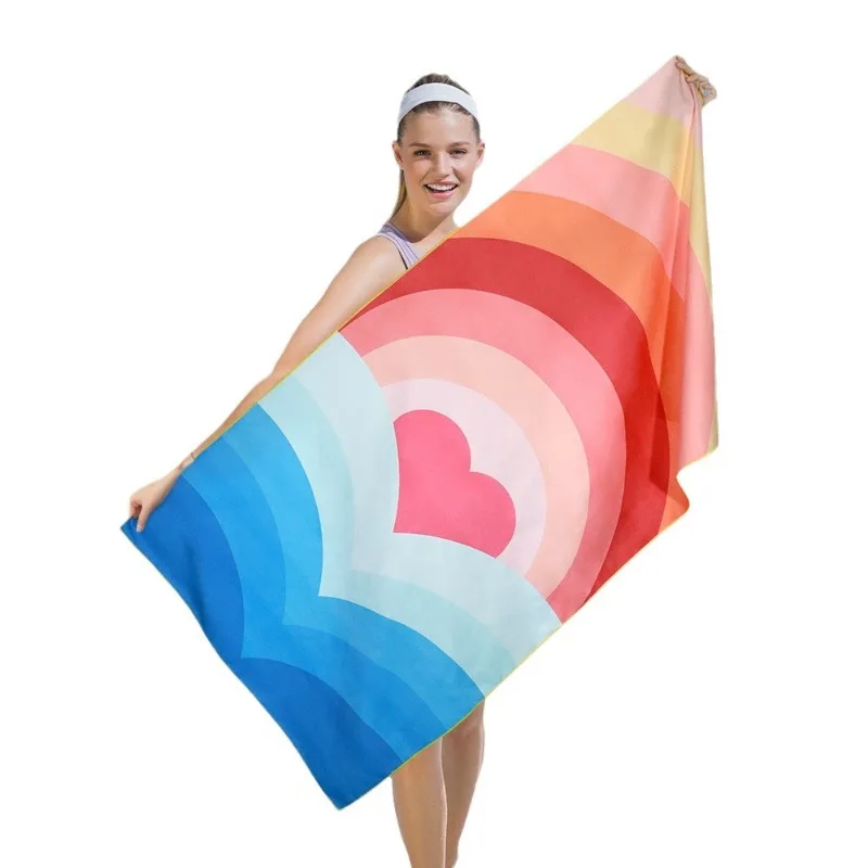 Double sided velvet bath towel, rainbow printed beach towel, absorbent quick drying soft ultra-fine fiber sports towel