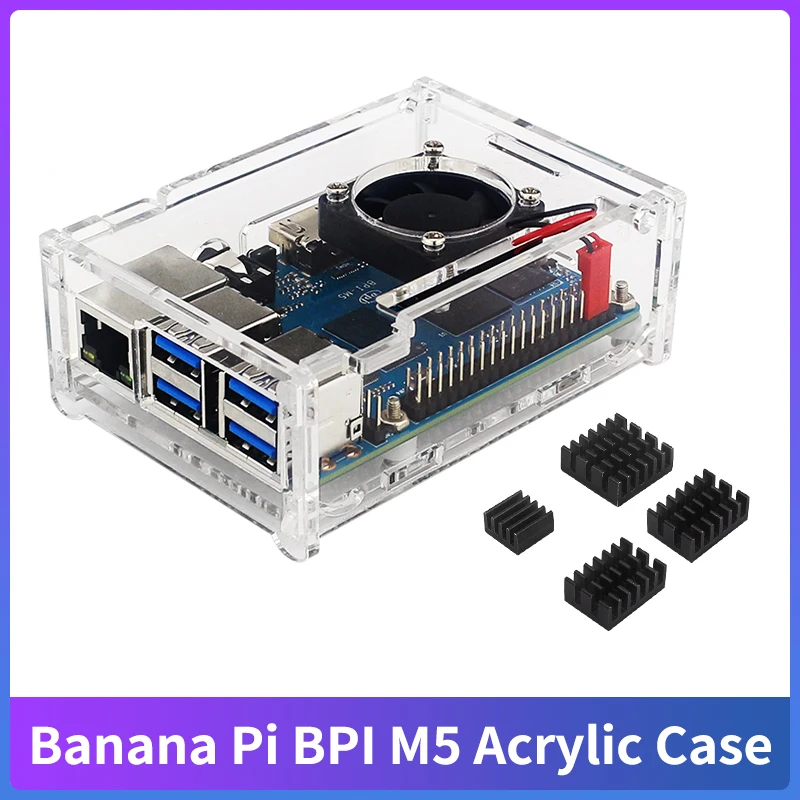 กล้วย Pi BPI M5อะคริลิคใสสำหรับบอร์ดเดี่ยว4GB RAM Banana Pi BPI M5พัดลมตัวเลือกความร้อน