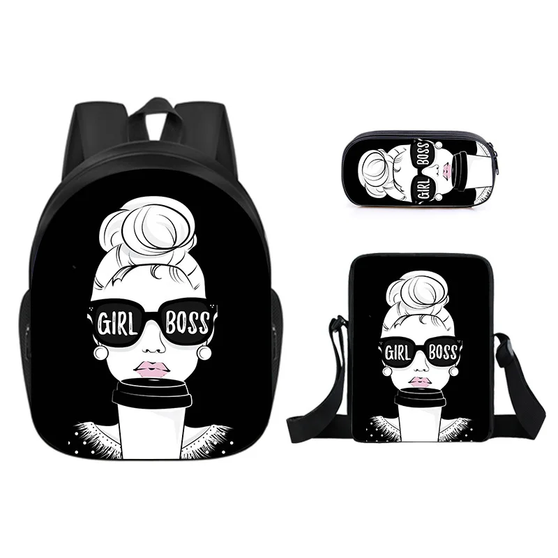 

3pcs/Set Classic Cute African Girl Backpack 3D Print School Student Bookbag Anime Laptop Daypack Lunch Bag Pencil Case Gifts