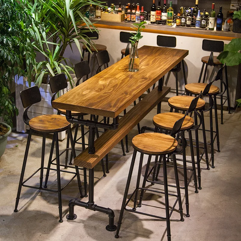 Cafe Solid wood restaurant Dessert shop Tall bar Long table and chair combination