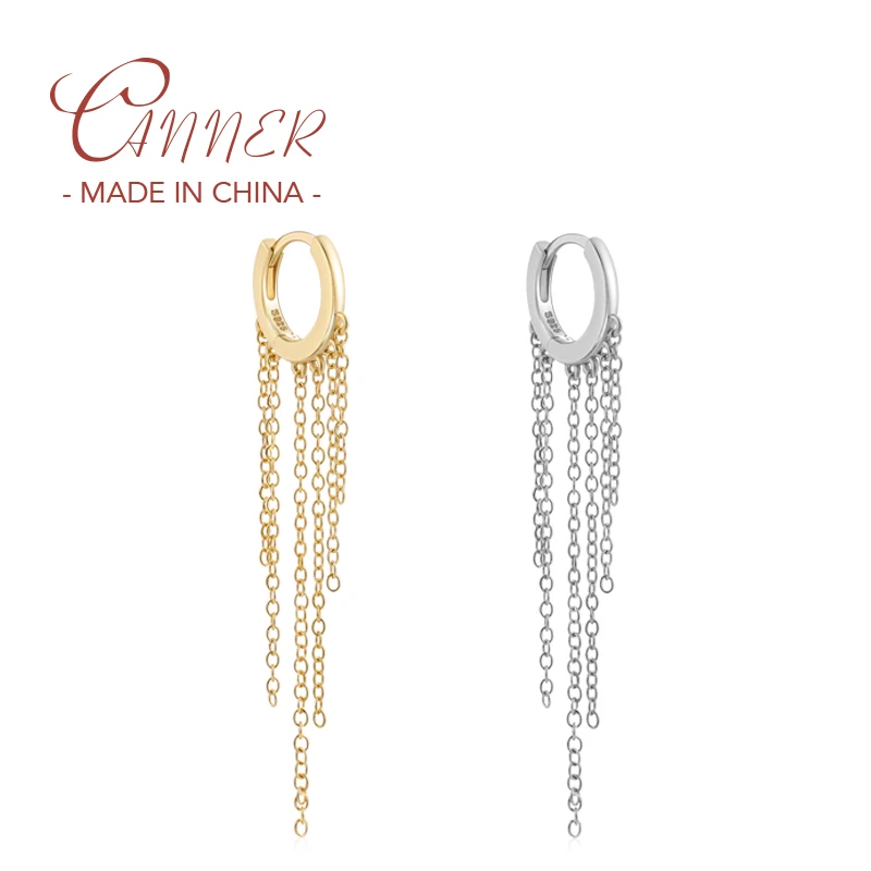 CANNER Fashion Long Short Wire Tassel Chain Pendants Drop Earrings 925 Sterling Silver Women's Straight Hanging Earings Jewelry