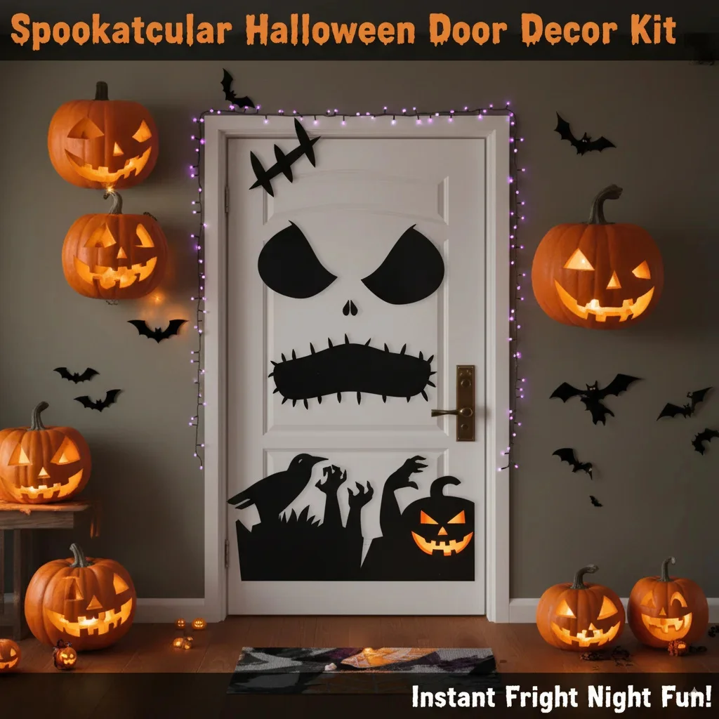

Spooky Halloween Room Decorations Pumpkin Skeleton Hand Window Wall Stickers DIY Witch Hat Ghost Door Party Decor