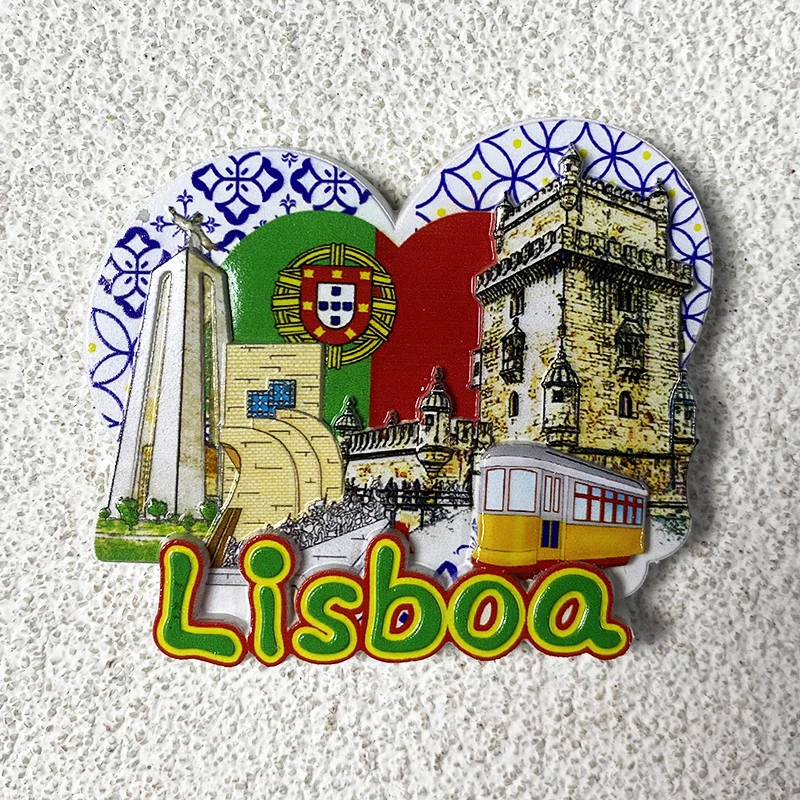 Lisbon Souvenirs Home Decor Kolekcja przedmiotów Rzemiosło Wieża Belem, Monument żeglarski, magnesy na lodówkę 3D w kształcie serca