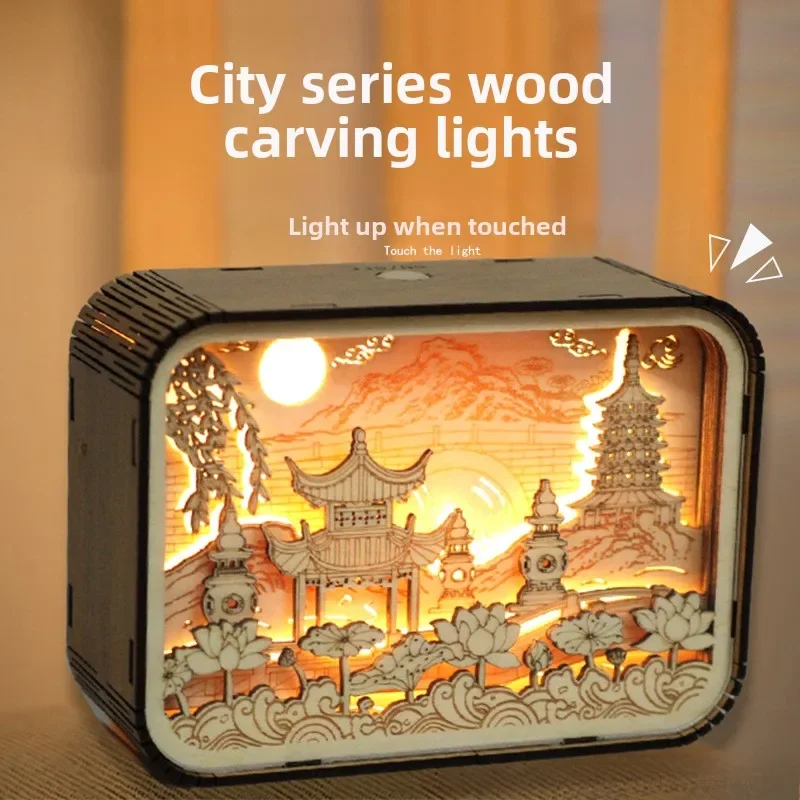 

Souvenir Gift Home Decoration Tabletop Decoration Tourist Souvenir Gift Bedroom Headboard Atmosphere Carved Wood Lamp Decoration