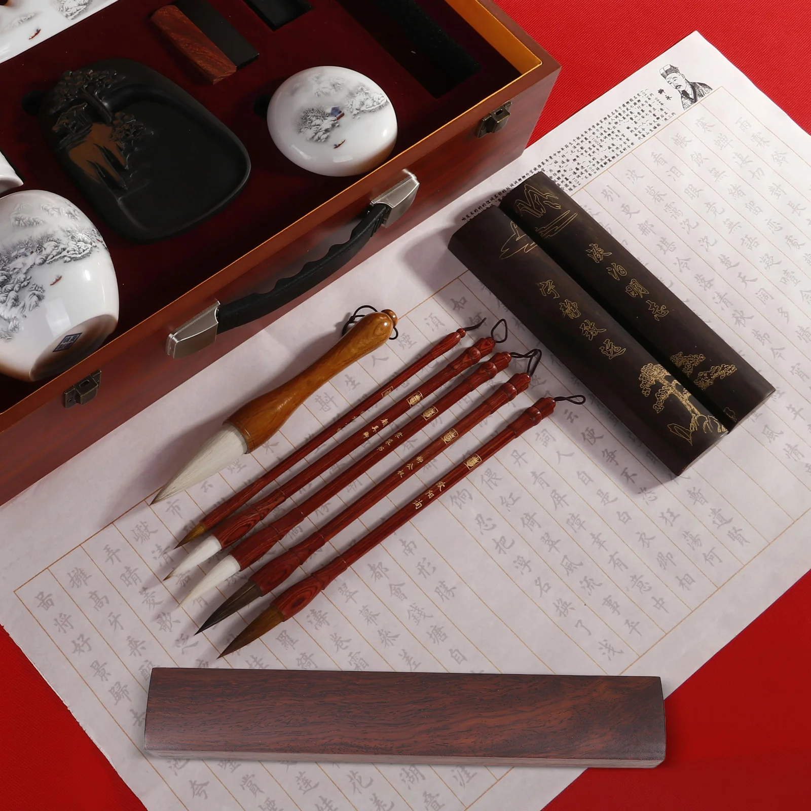 

2pcs Wooden Paperweight Chinese Calligraphy Natural Solid Hardwood Rectangular Block Non-Slip Office Desk Accessory Smooth