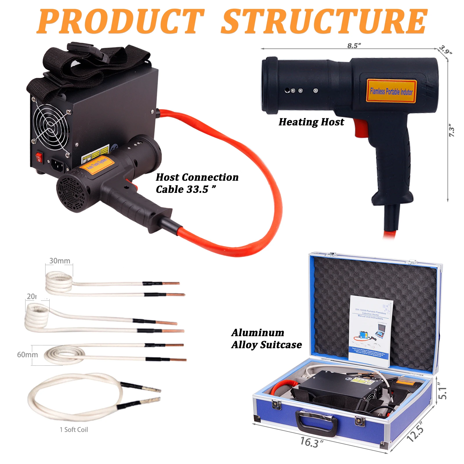 1500W Electromagnetic Induction Heater Induction Heater Bolt Removal Tool Handheld Fast Heating Induction Bolt Flameless Heating