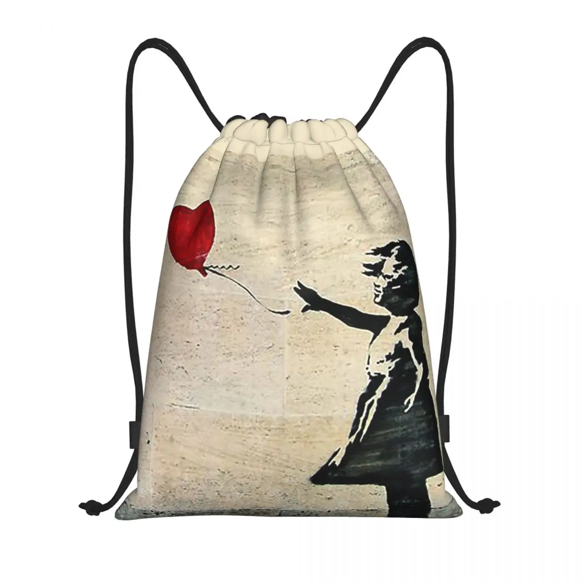 Banksy's Girl With A Red Balloon Backpacks Portable Drawstring Bags Storage Bag Book Bags for Travel Students