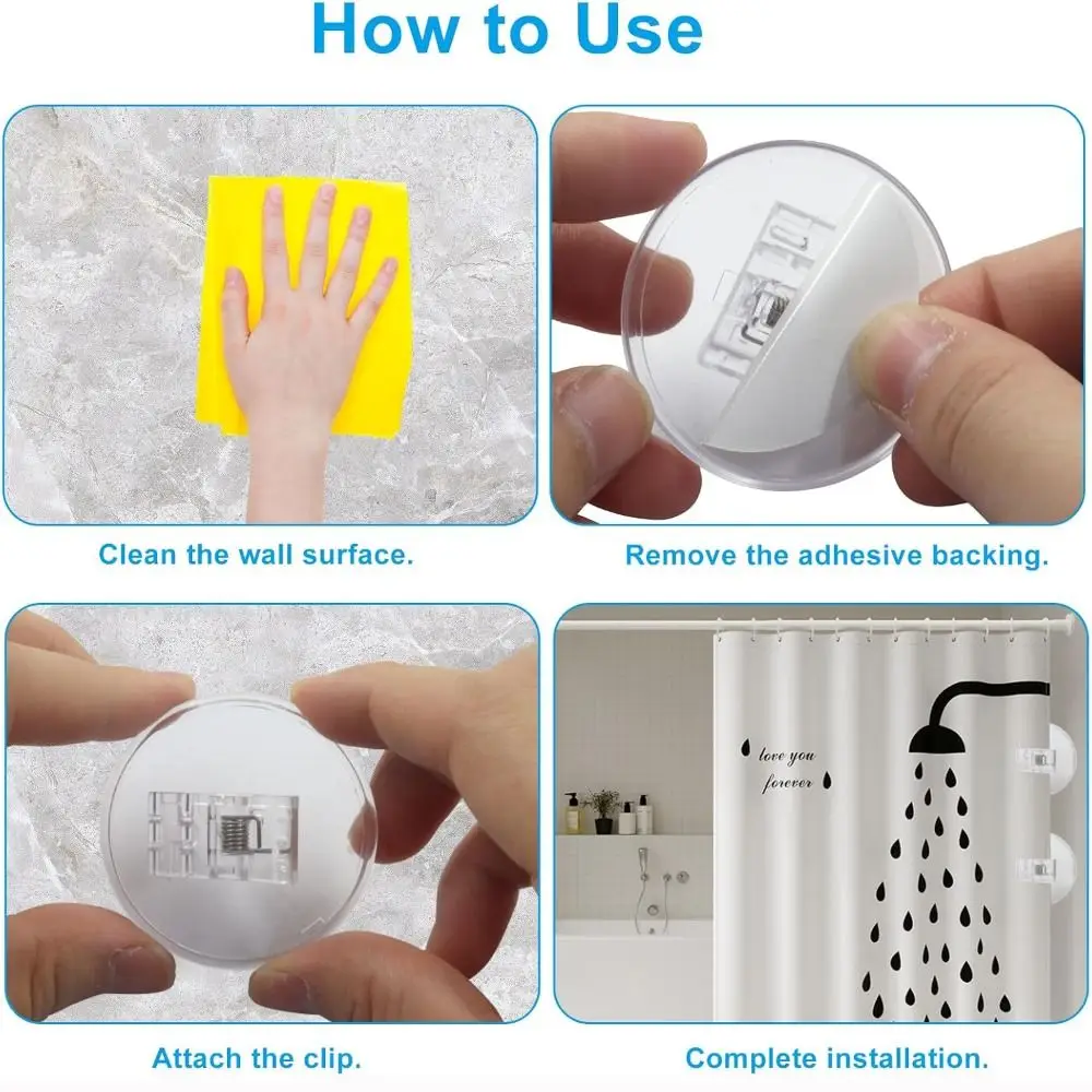 Anti-sway Self Adhesive Shower Curtain Clips ABS Waterproof Shower Curtain Weights Clear Curtain Clips Bathroom Shower