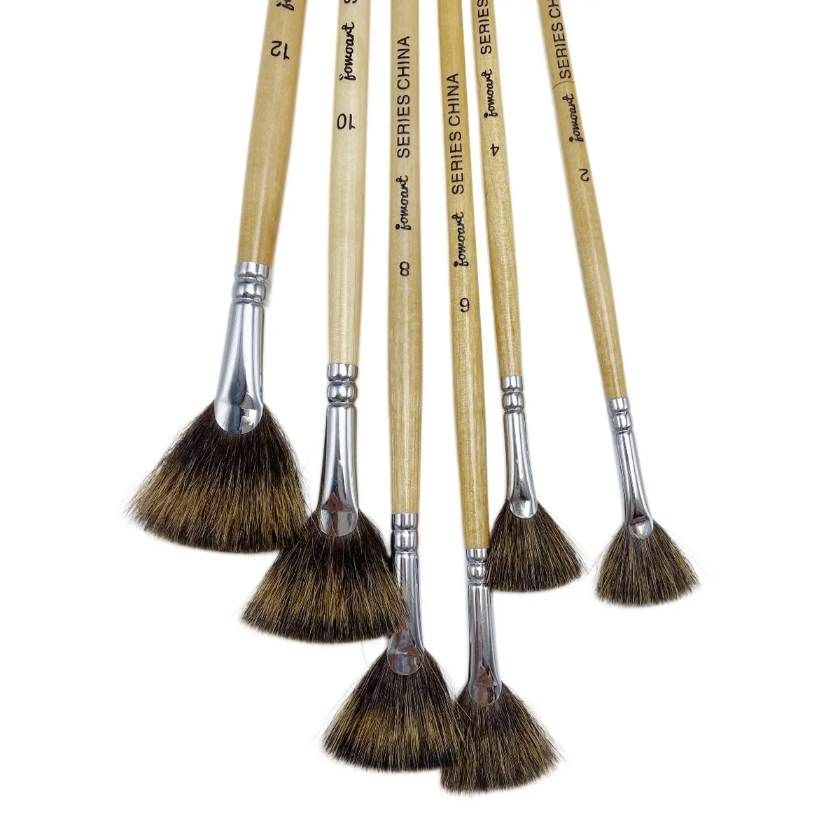 6-Piece Fan-shaped Long-Handle Wood Paintbrush Set Oil/Acrylic/Watercolor Blending Brushes Made in China Art Supplies Wholesale