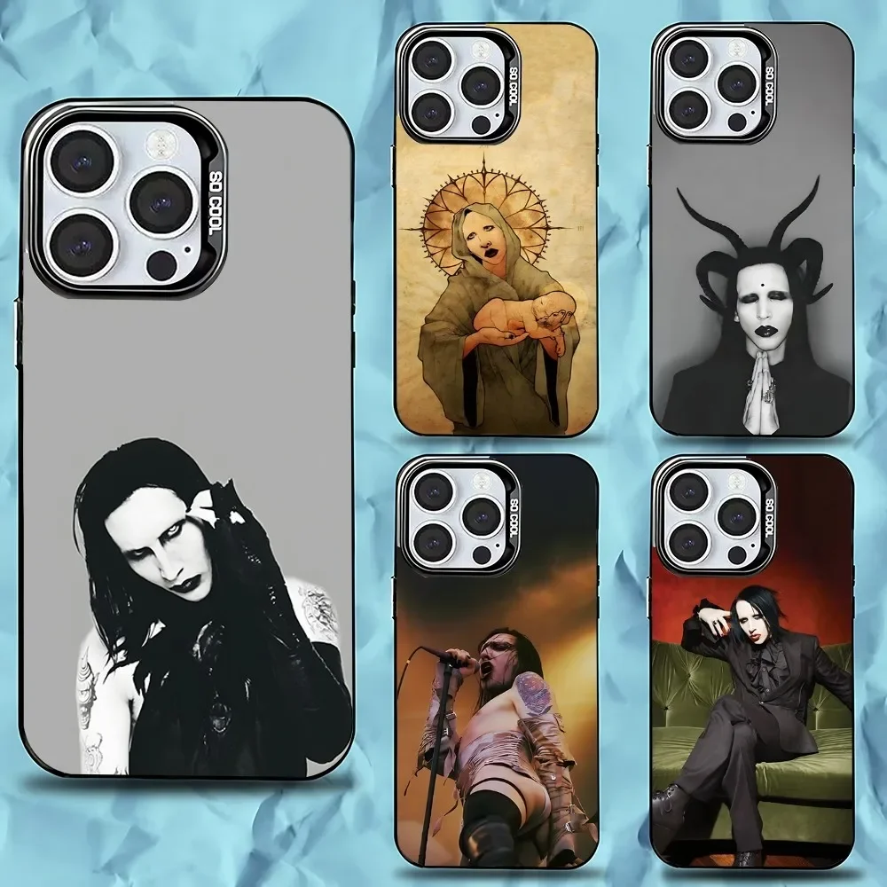 

Singer M-Marilyn M-Manson Phone Case For iPhone 16,15,14,13,12,11,Pro,Max,Plus,Mini,XS,SE Anti Fall Black Matte Hard Bumper