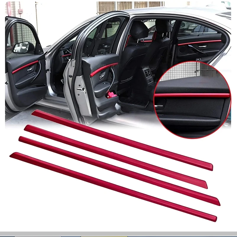 

4x Red Interior Door Panel Stripe Cover Molding Trims Strip Decor For BMW 3 Series F30 F31 2013-2018