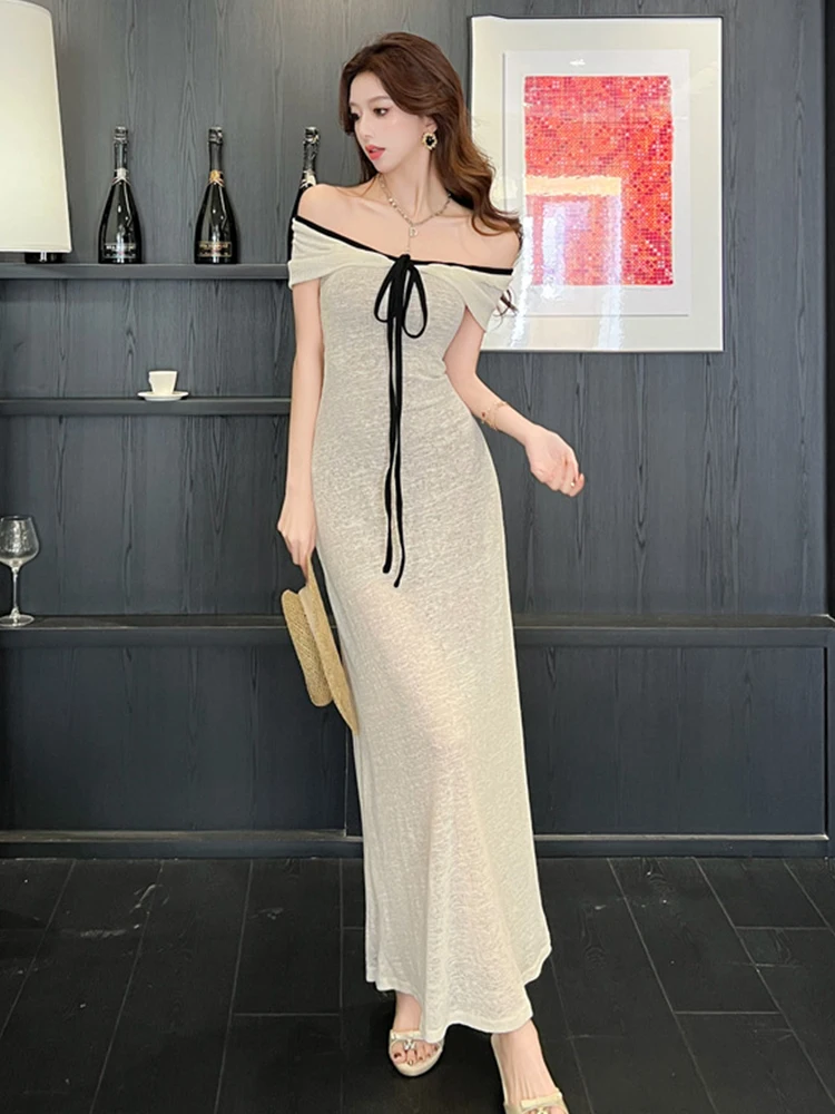 

Новое летнее женское сексуальное платье макси с открытыми плечами, элегантное облегающее платье для свиданий, коктейльных вечеринок, выпускных, повседневных мероприятий, отпуска и пляжа