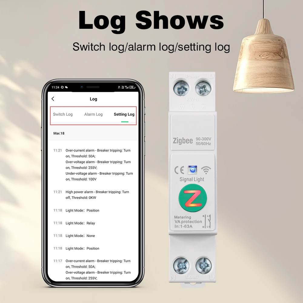 WiFi/Zigbee MCB Intelligenter Leistungsschalter mit Überstrom- und Unterspannungsschutz, Energiemessung 1-63A 1P+N Smart Life Google Alexa – Detail 9