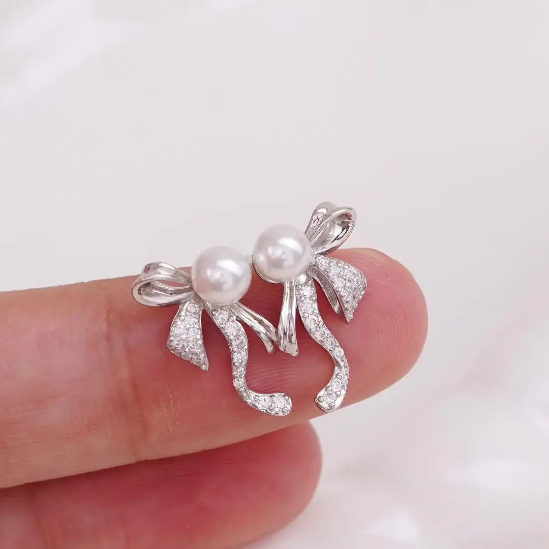 

Серьги из стерлингового серебра 925 пробы с бантом, базовые крепления, крепления для ювелирных изделий, фурнитура, аксессуары для жемчуга 6-7 мм, 3 пары/лот
