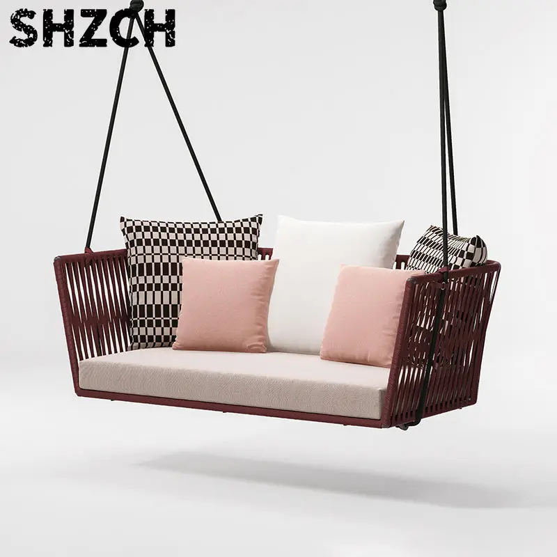 Customizable High-End Outdoor Garden Terrace Rattan Rope Swing Chair Courtyard Sunbath Rattan Swing Sofa For Patio Use