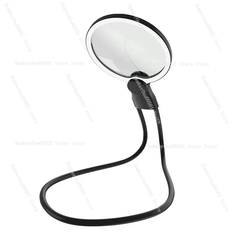 Round frame 24LED light charging magnifying glass neck type high definition 130mm large mirror reading bracket 8039-6