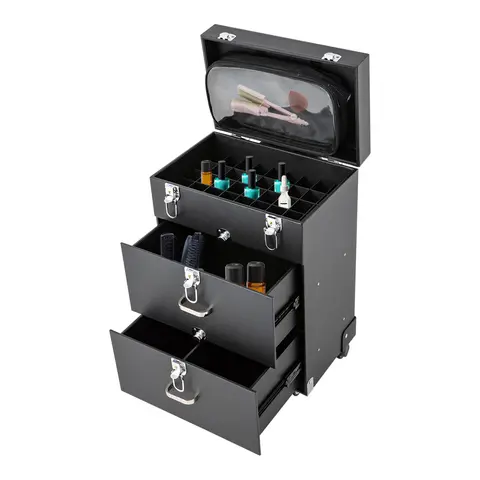 Portable Rolling Makeup Train Case Aluminum Makeup Travel Organizer Cosmetic Case  Lockable for Artist Hairstylists, Black