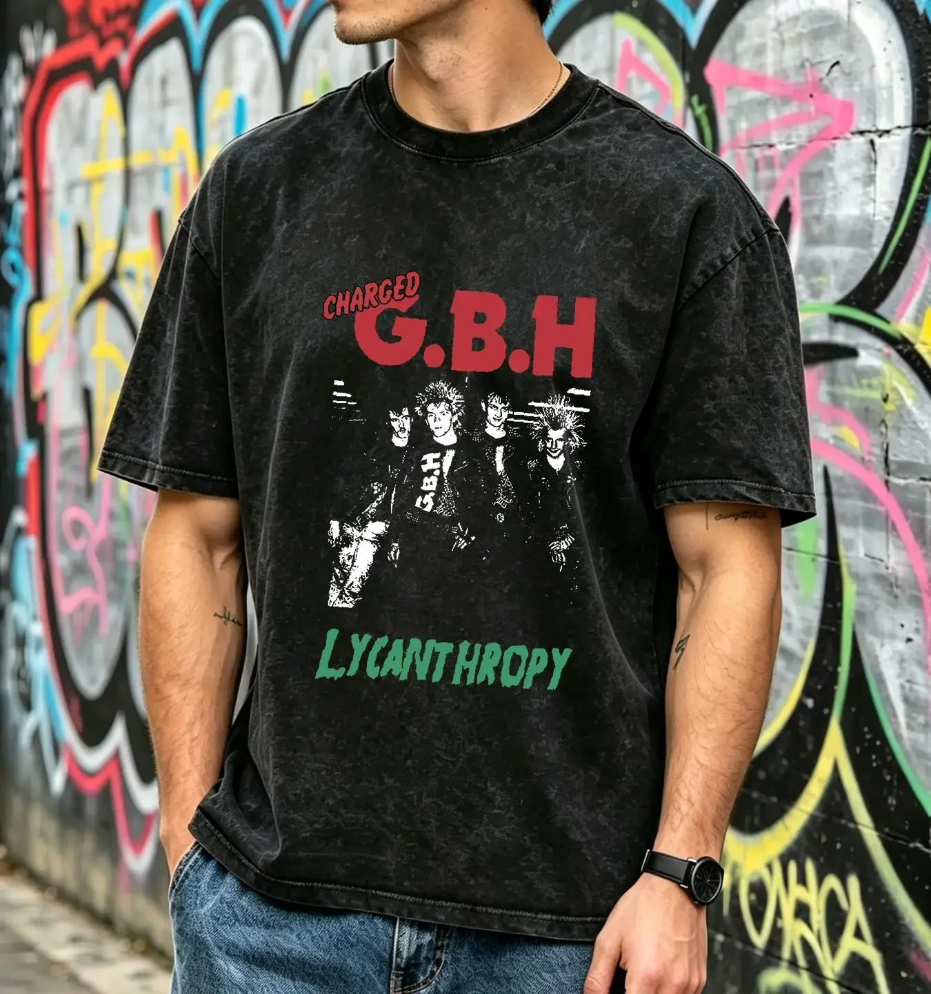 washed T Shirt Cotton Lycanthropy Charged GBH Music Colin Abrahall vintage Washed Top For Everyday Wear Unisex designer clothes