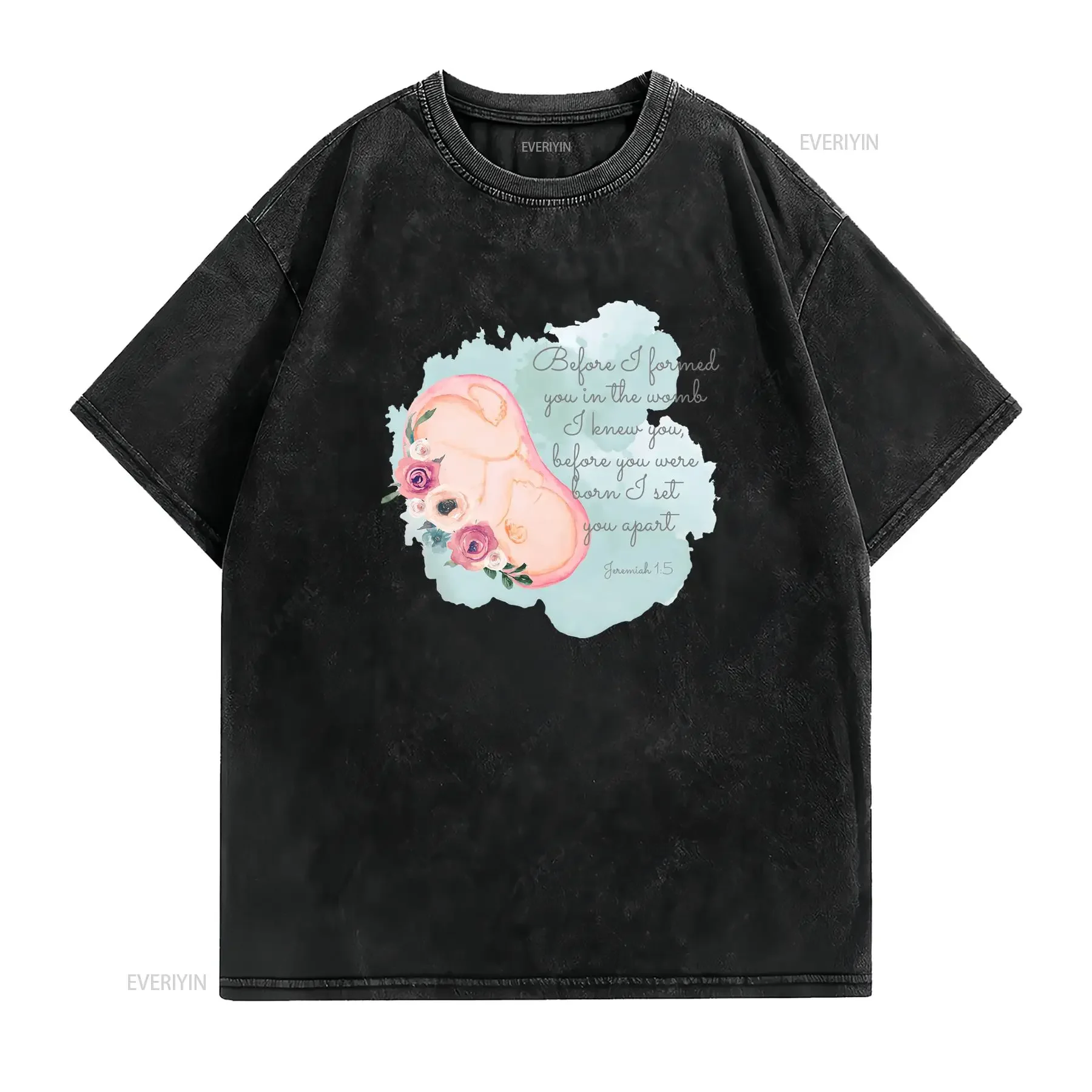 Watercolor Christian Jeremiah 1 5 Bible Verse Floral Fetus Faith Casual T Shirt vintage Washed Soft fashion Unisex Slightly