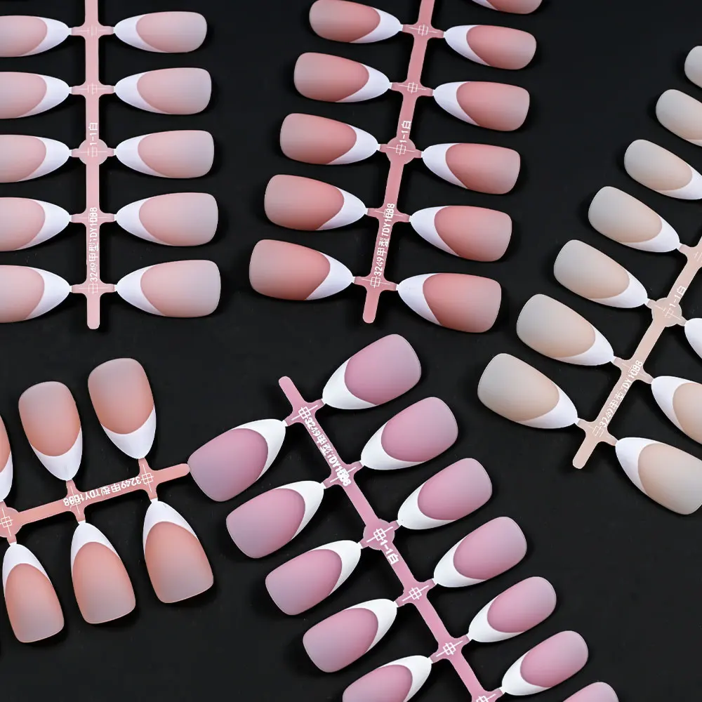 30 Uds. x 5 hojas = 150 Uds. De uñas postizas francesas de almendra mate rosa desnudo, prensa corta de almendra en uñas, puntas francesas, Gel suave, puntas de almendra mate