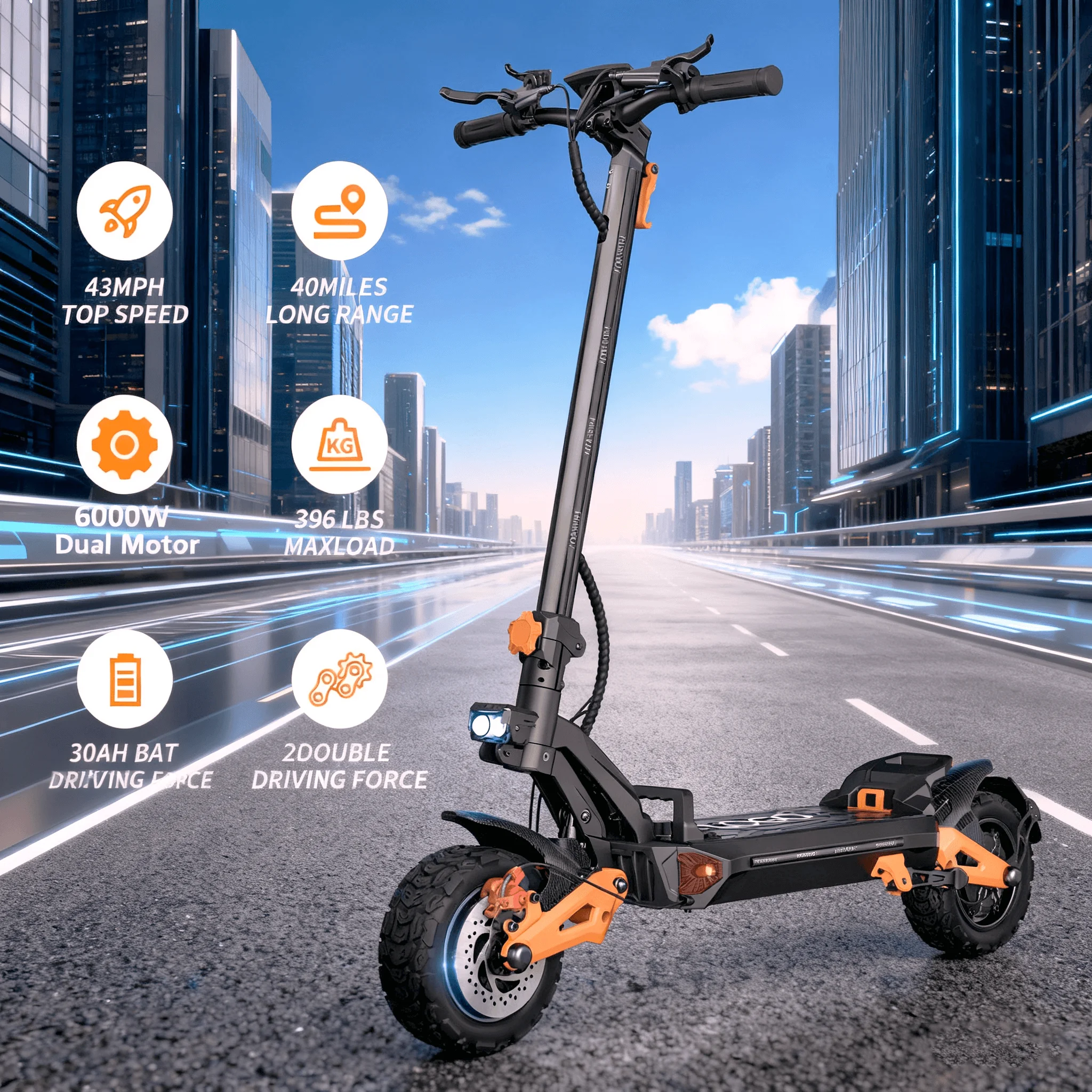 

H9 Electric Scooter 6000W Dual Motor 60V30AH Battery for Adlut EScooters 11" Off-Road Tire Foldable E-Scooters with LED Display