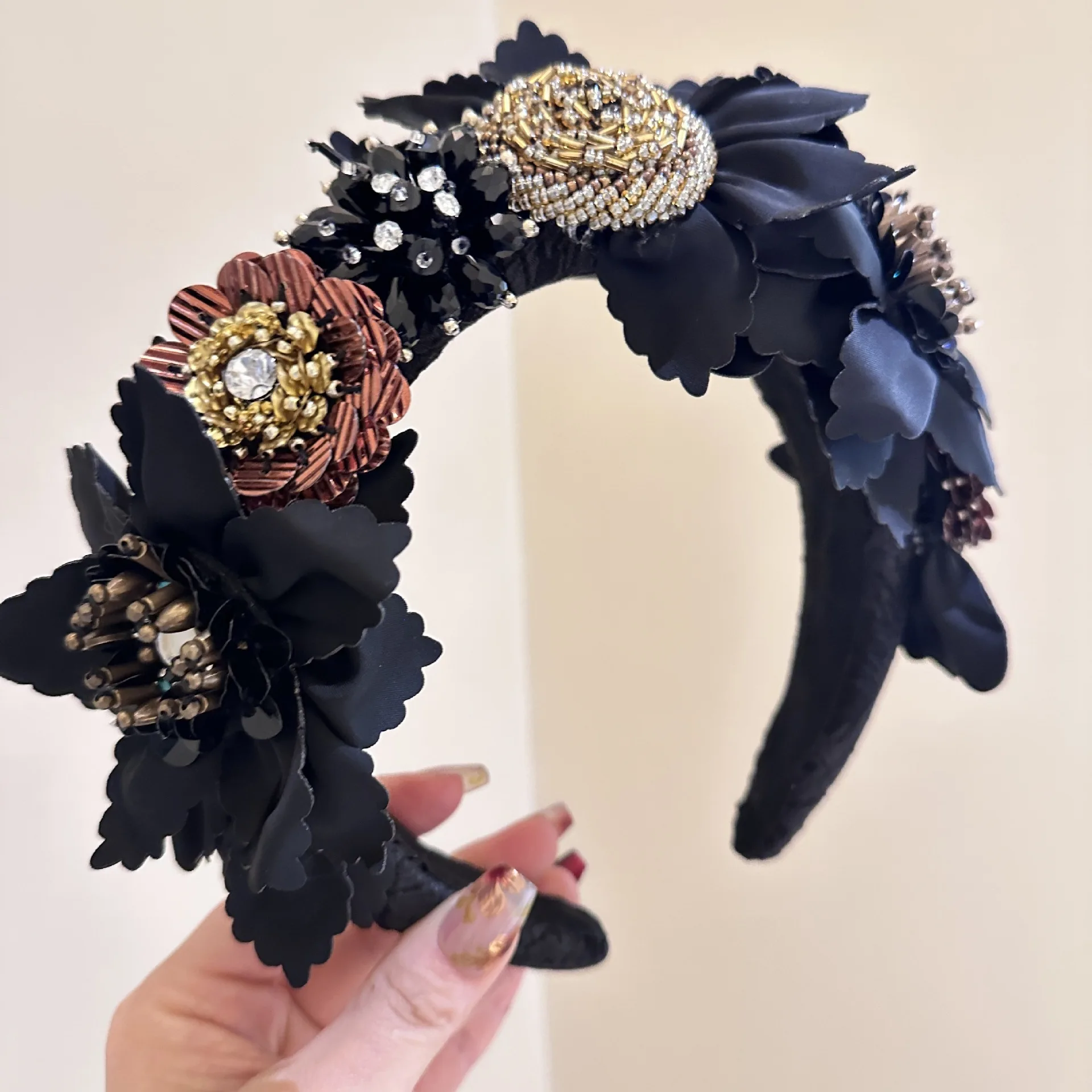 Baroque Luxury Shiny Rhinestone Crystal Pearl Flower Headband Colorful Hair Accessories For Women's Trendy Party Wedding