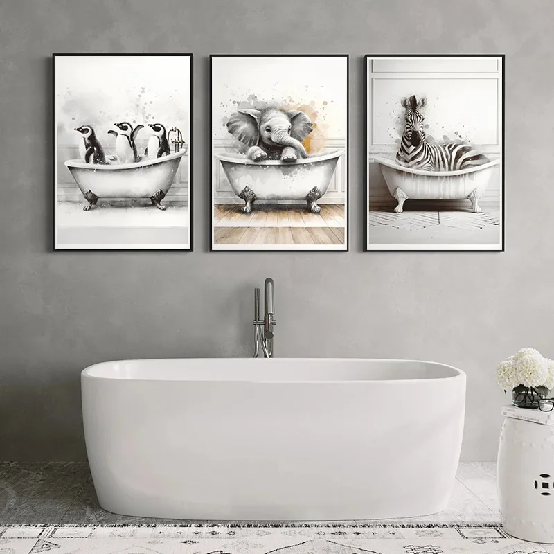 Funny Animals Bear Elephant Giraffe Labrador Poster Canvas Printing Decor Living Room Bedroom Bathroom Wall Art Home Decor Gi