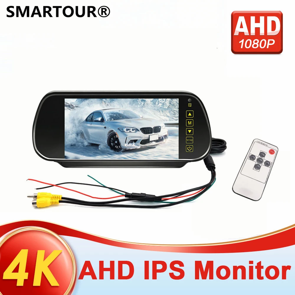 

SMARTOUR 7 Inch AHD 1080P 4K IPS Car Rear View Mirror Monitor, HD Backup Camera Display with Remote Control for Vehicle Parking