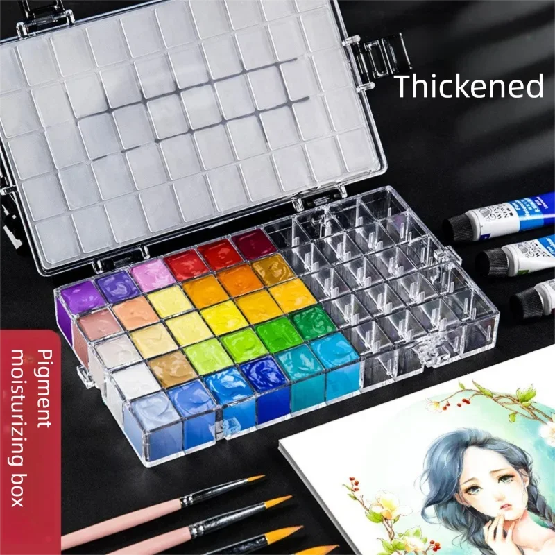 Portable Paint Storage Box with Lid 12/24/36/54 Girds Airtight Paints Moisturizing Container Folding Empty Watercolor Palette