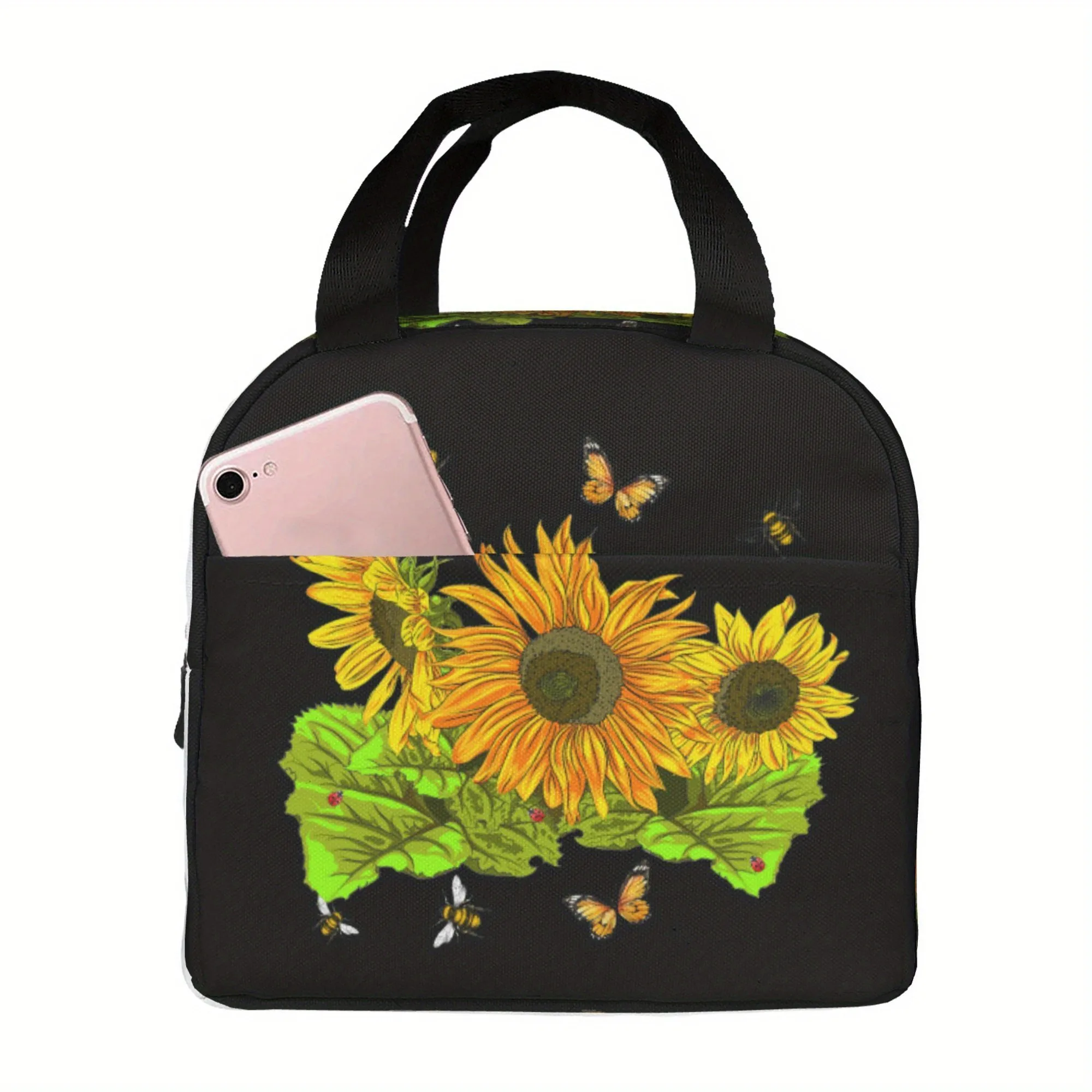 Sunflower Butterfly Bee Insulated Lunch Bag Reusable Picnic Cooler Tote Portable