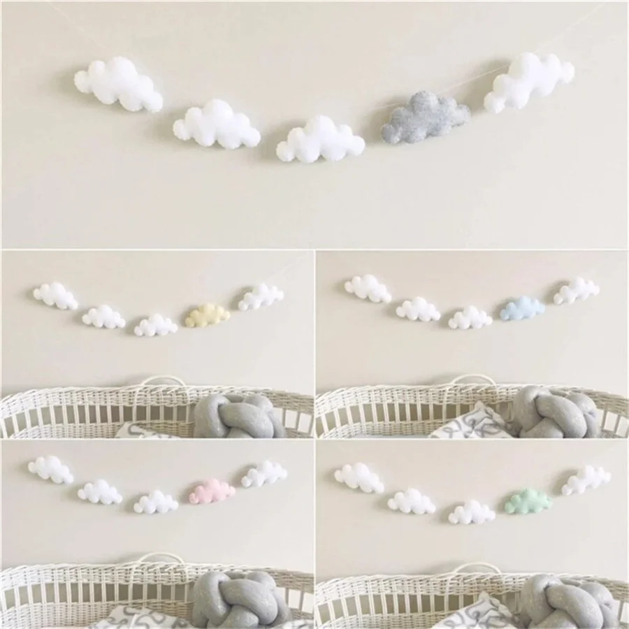 Nordic Felt Cloud Garlands String Wall Hanging Decoration Kids Room Baby Bed Curtain Hanging Ornaments Party Banner Photo Props