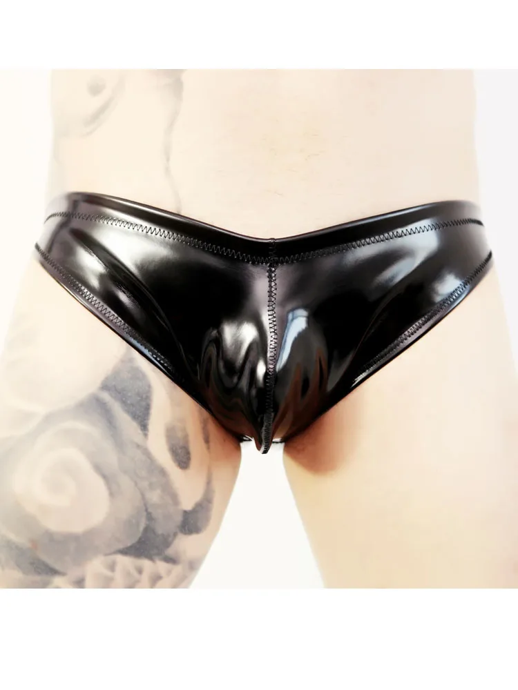 

S-3XL Double Sided Shiny Matt PU Leather Reversible Briefs Wet Look PVC Mens Bikini Briefs Swimming Trunks Jockstrap Slips Tanga