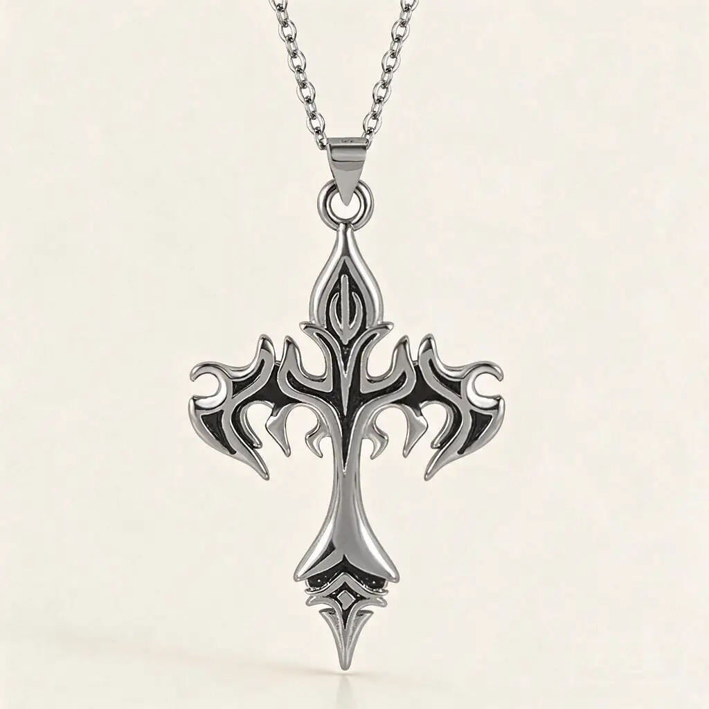 Men Hip Hop Vintage Thai Silver Plated Flame Cross Pendant Necklace Geometric Jewelry Choice Of Pendant Only Or With Cross Chain