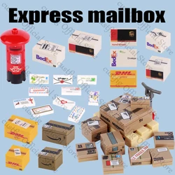 City Street Figures Express Package Postbox Building Blocks Trailer Mail Box Envelope MOC Model Accessory Bricks Kids Toys Gifts